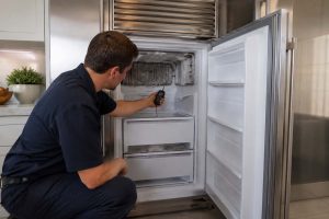 Certified technician checking a Sub-Zero built-in freezer that is not cold enough